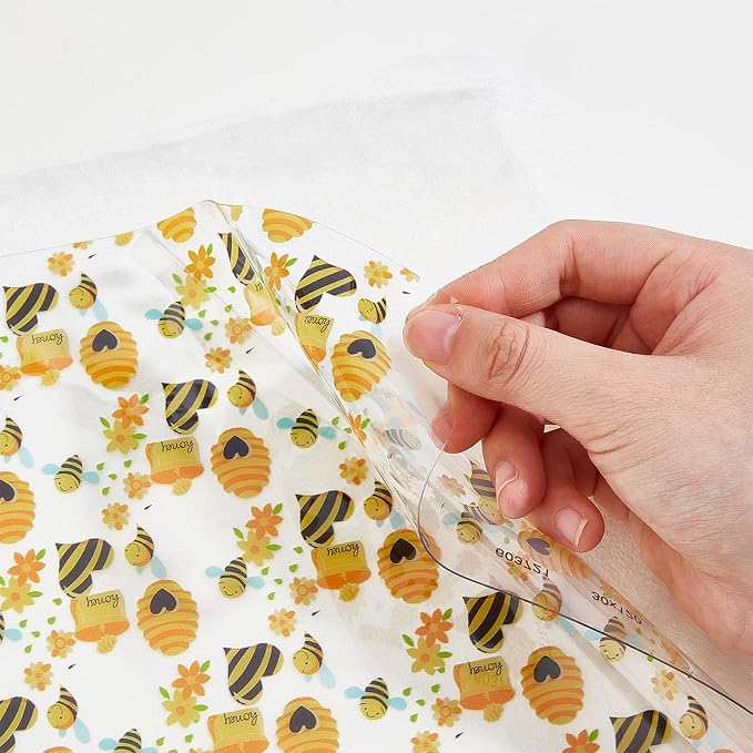 Bee Printed TPU Jelly Faux Leather Fabric, 11.8 x 47.2 Inch Clear TPU Vinyl