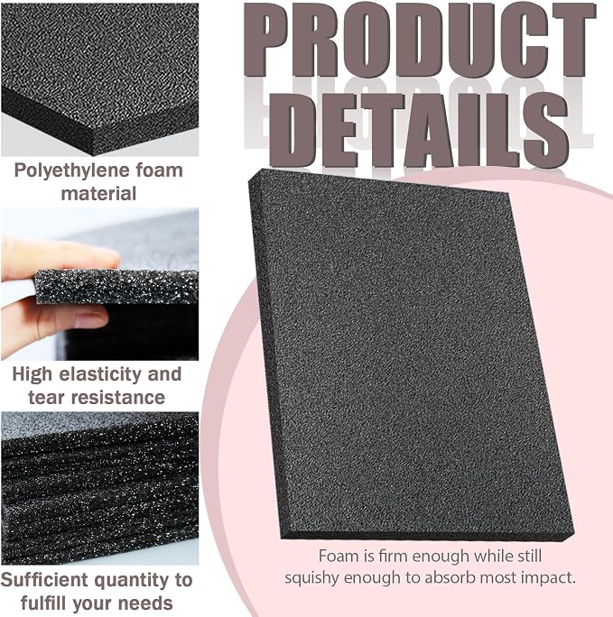 32 Pcs 12" x 8" x 0.5" Polyethylene Foam Sheets Black Foam Padding