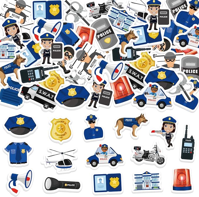 300Pcs Police Foam Stickers, Self-Adhesive Police Car Dog Stickers Cop Themed