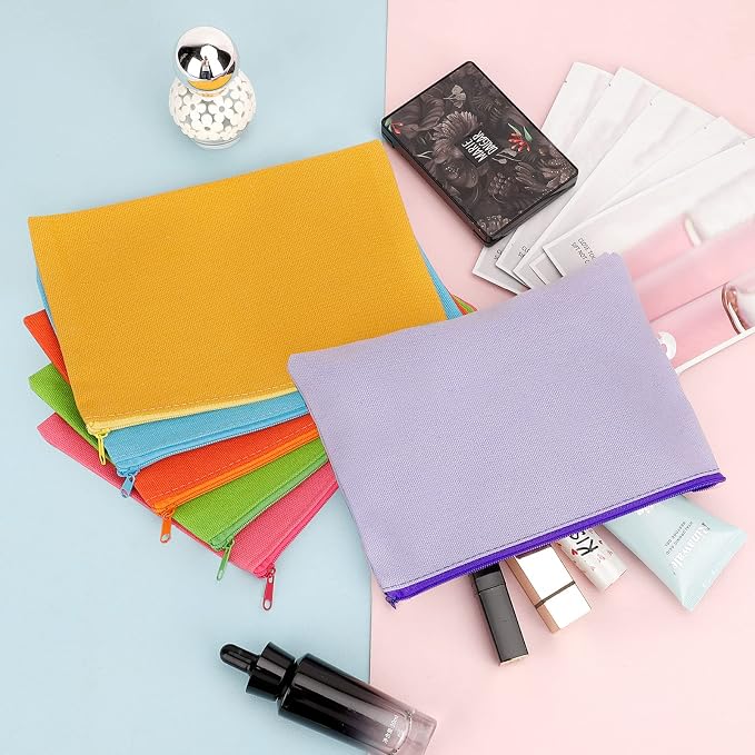 12 Pieces Cotton Canvas Makeup Bag, Blank DIY Craft Bag