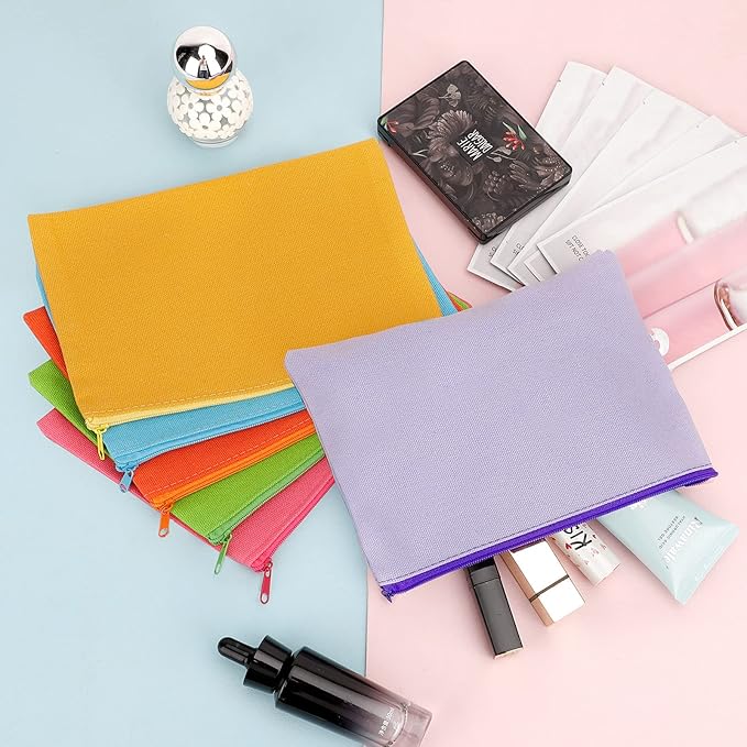 12 Pieces Cotton Canvas Makeup Bag, Blank DIY Craft Bag