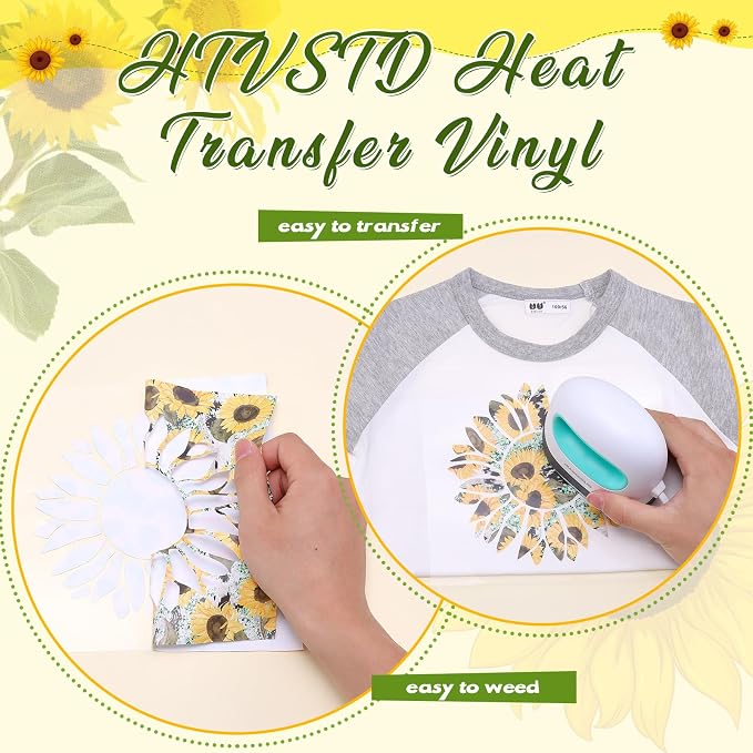 HTVSTD Sunflower HTV Heat Transfer Vinyl 10 Sheets 12×10in Iron on Vinyl |