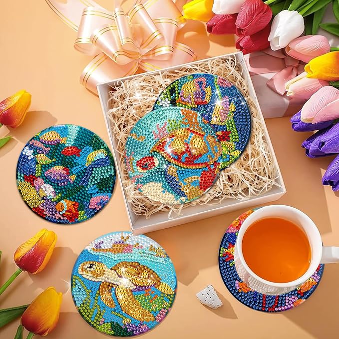 EWJRNSF 8 PCS Small Diamond Art Coasters Kits, Diamond Painting Coasters