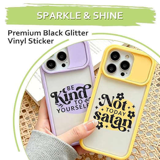 TECKWRAP Black Glitter Vinyl Permanent – Shimmer Vinyl Adhesive Vinyl Roll 1ft
