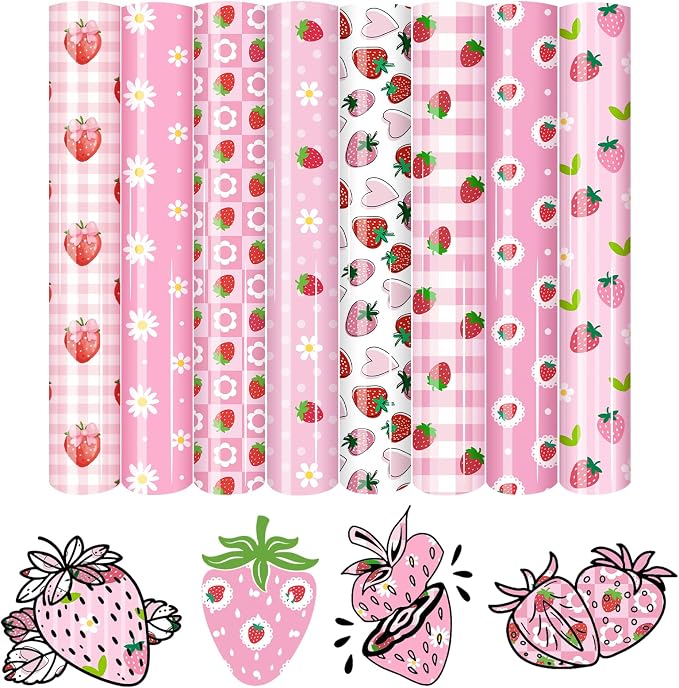 HTVSTD Pink Strawberry Heat Transfer Vinyl 8Sheets 12×10in Iron on Vinyl |