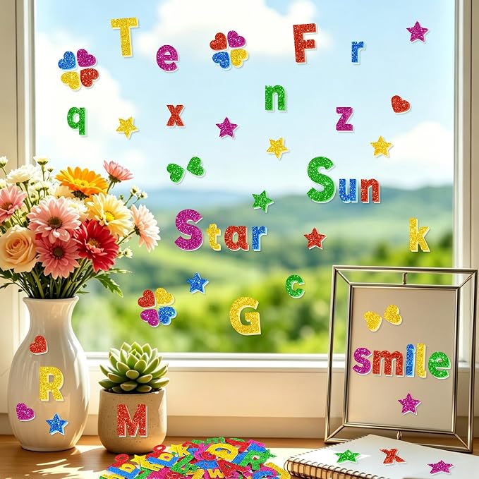 Glitter Foam Letter Stickers 335 Pcs Self-Adhesive Uppercase & Lowercase ABC