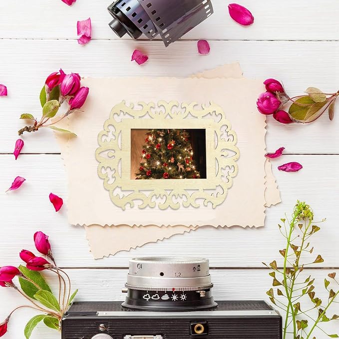 12 pcs Rectangle Theme Unfinished Wooden Photo Frames Floral Laser Cut Wood