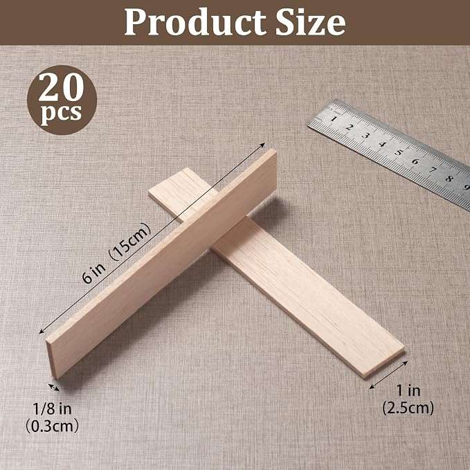 Balsa Wood Sticks, Balsa Wood Strips Planks 1/8" × 1" × 6", Wooden Slats