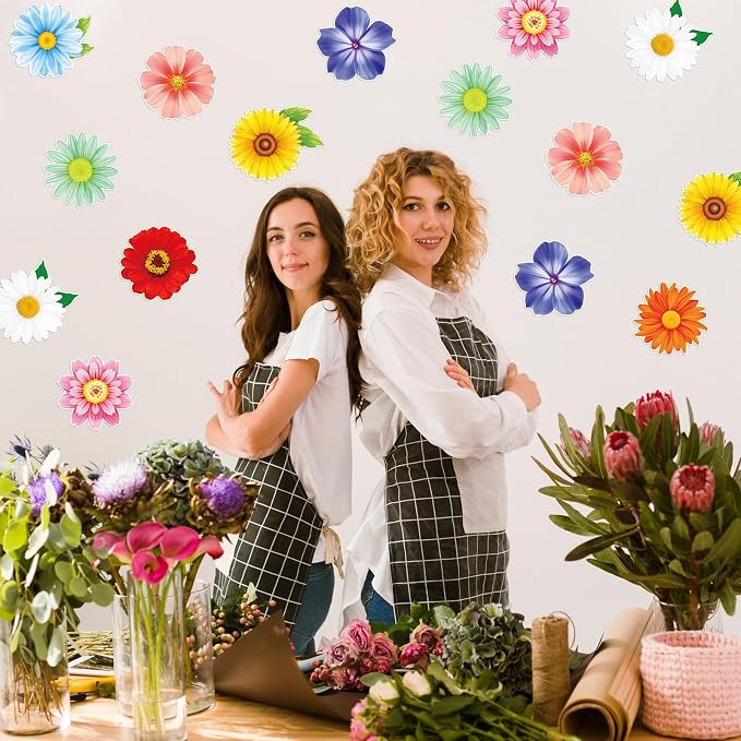 54Pcs Spring Flower Cutouts Bulletin Board Decorations Summer Floral Paper