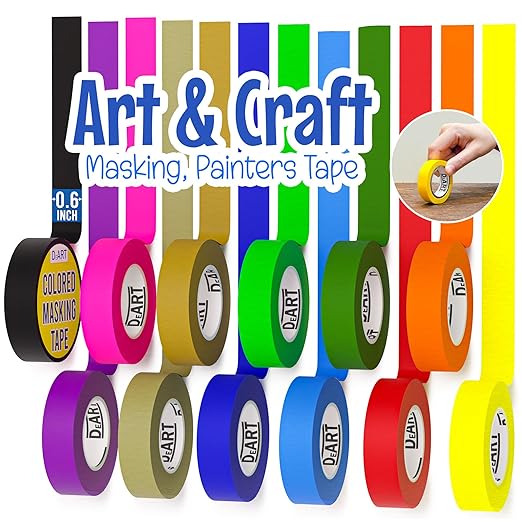 DEART 12PCS Colored Masking Tape, Kids Art Supplies, DIY Craft Tape, Colored
