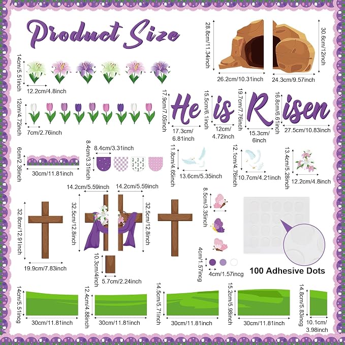 Supervitae 86 Pcs Christian Easter Bulletin Board Decorations Set Religious