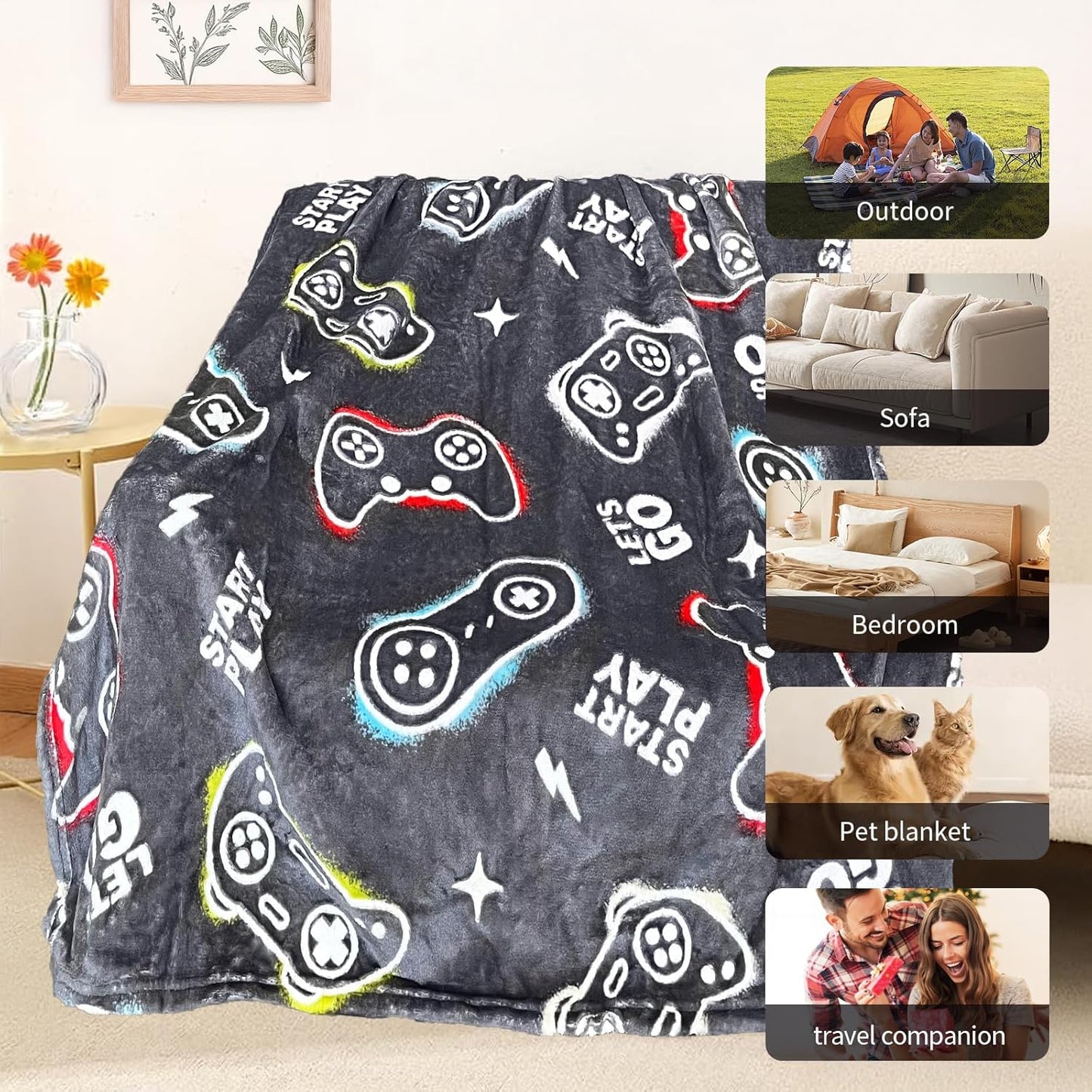 Gaming Blanket for Boys, Glow in The Dark Gamer Blankets for Teen Boys, Gaming Gifts for Men, Cool Gamer Gifts, Birthday 40"x 60"