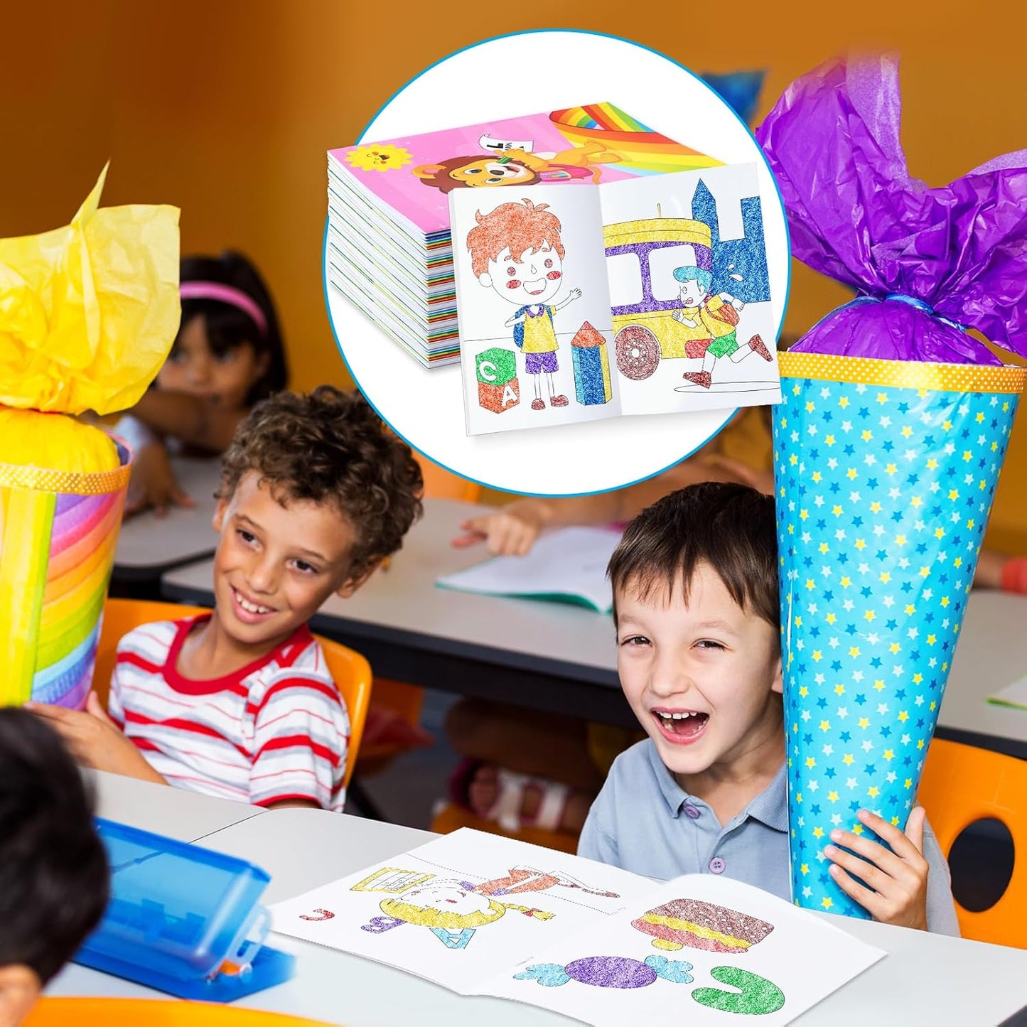 BenLouis 12 Preschool Kindergarten Mini Coloring Books Kids with 12 Stacking Crayons Graduation Party Favors Small Activity Books Bulk for Kids Birthday Return Party Gift Goodie Bag Stuffers