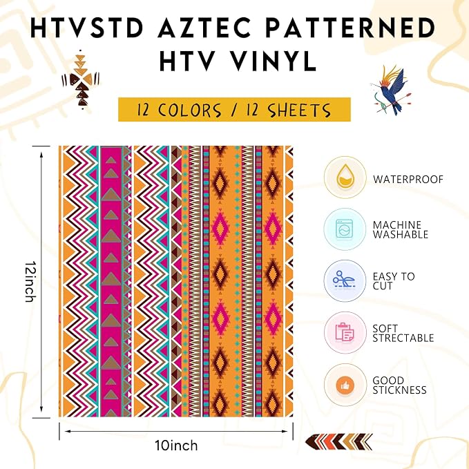 HTVSTD Aztec Heat Transfer Vinyl 12 Sheets 12×10in Iron on Vinyl | Aztec Brown