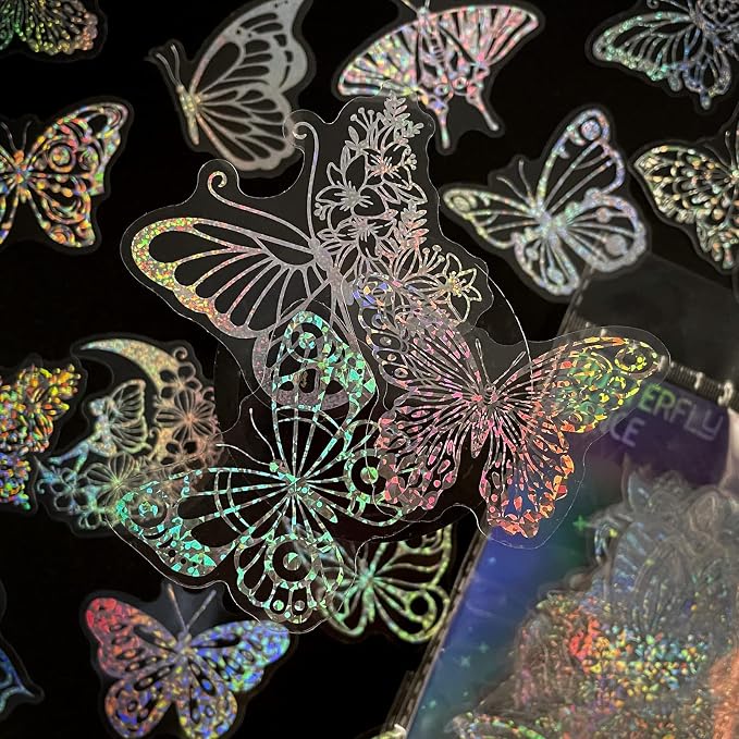 Yoksas 100Pcs Holographic Glitter Butterfly Stickers