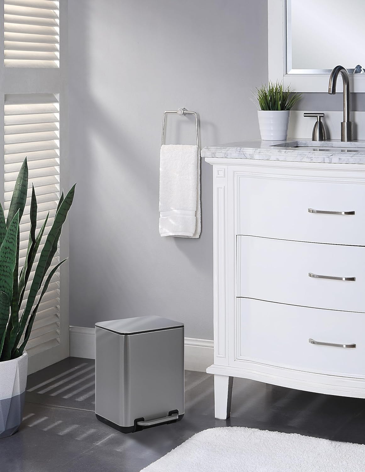 SunnyPoint 6 Liter(1.58 Gallon) Small Trash Can with Plastic Inner Buckets; Rectangle Bathroom, Office, Kitchen, and Bedroom Step On and Slow Close (S.N)