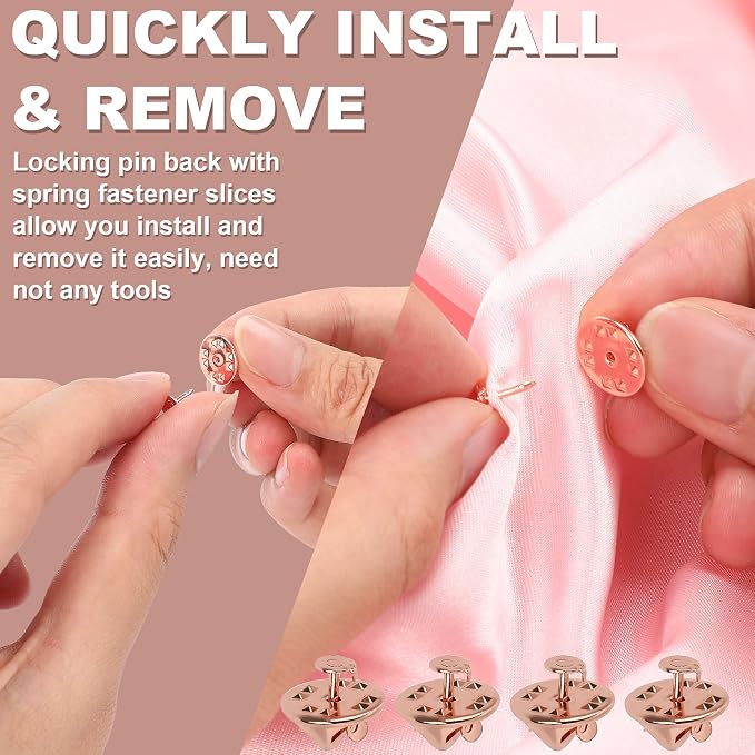 JANYUN 120 Pairs Butterfly Clutch Tie Tacks Pin Back Metal Locking | Rose Gold