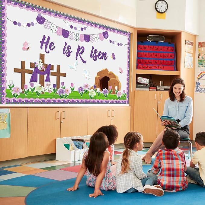Supervitae 86 Pcs Christian Easter Bulletin Board Decorations Set Religious
