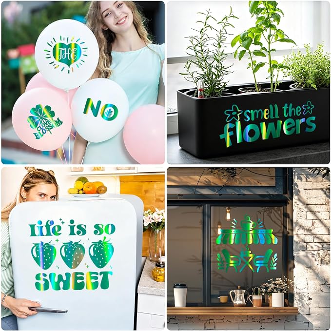 WRAPXPERT Holographic Vinyl Roll Green, Holographic Permanent Vinyl Glossy