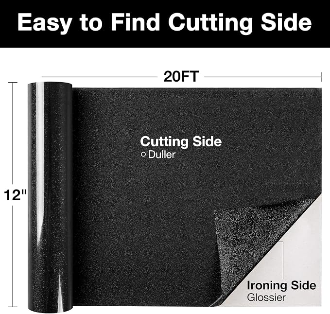 TORC Black Glitter HTV Heat Transfer Vinyl Roll 12 inch x 20 ft Iron on Vinyl