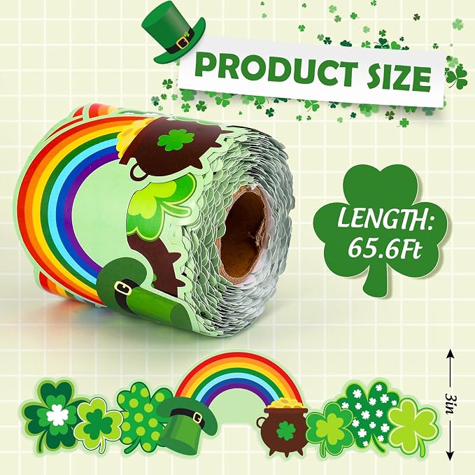FYSUIMU 65.6 Ft St. Patrick's Day Bulletin Board Borders Green Shamrock Clover