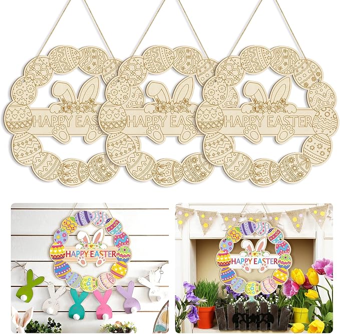 Large Size 12" Wooden Easter Ornaments to Paint, Wooden DIY Blank Unfinished