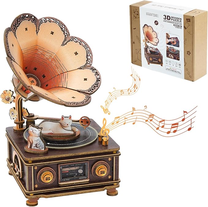 3D Wooden Puzzle Mechanical Gramophone, Wood Model Kits