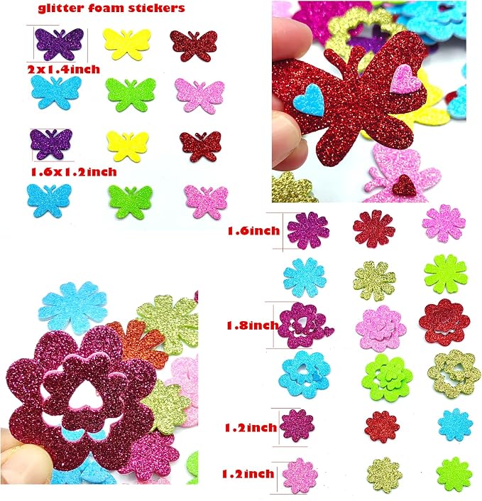 180PCS Glitter Foam Flower Stickers, Spring Theme Puffy Shapes |