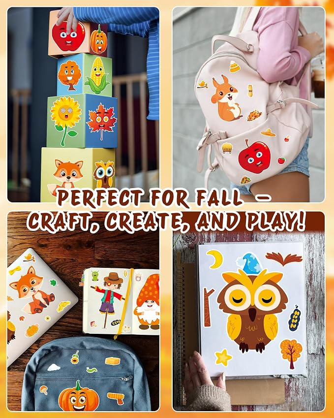 Aowplc 48 Sheets Fall Make a Face Stickers, 12 Designs Fun Fall Crafts