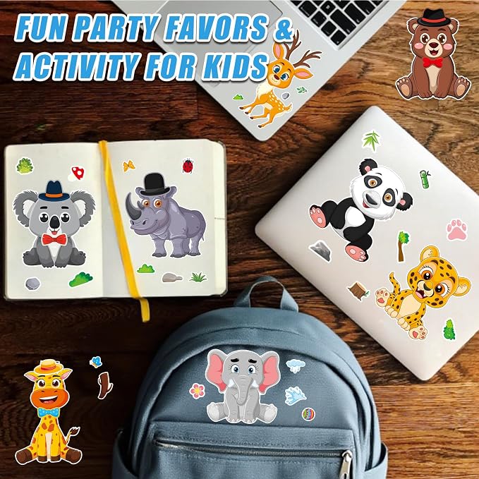 48 Sheets Create Funny Safari Animals Stickers, Make a Face Stickers