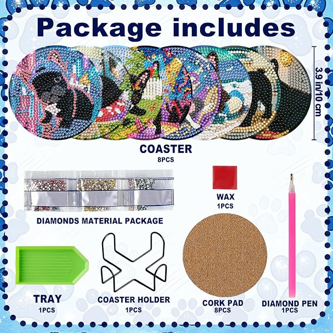 8-Pack Diamond Art Coaster Kit