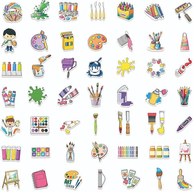 50 Pcs Cute Art Painting Supply Stickers