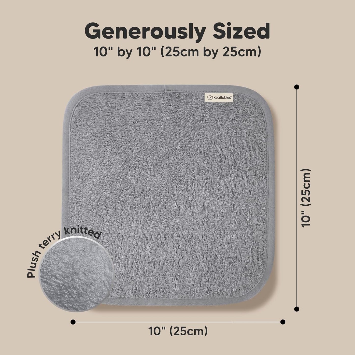 6-Pack Baby Washcloths - Soft Absorbent Viscose from Bamboo Wash Cloths for Babies, Kids, Toddlers, Infant, Newborn Bath Towels, Gentle on Sensitive Skin, 10x10 Reusable Face Towels (Cool Gray)