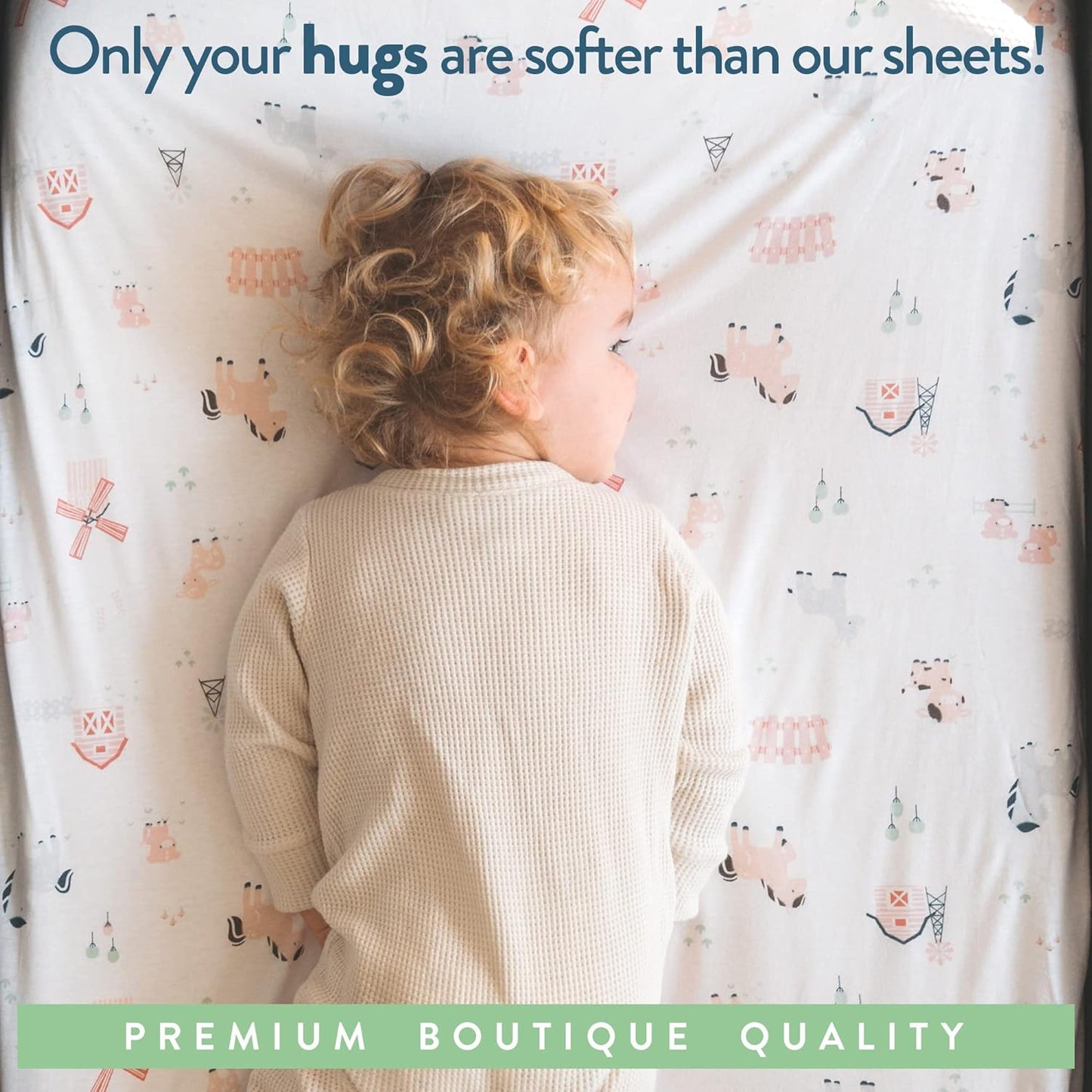 Joey + Joan Bassinet Fitted Sheets 19" x 32" for Cowiewie Bedside Sleeper Bassinet Mattress Pad – Snuggly Soft 100% Jersey Cotton – Farm Animals – 2 Pack