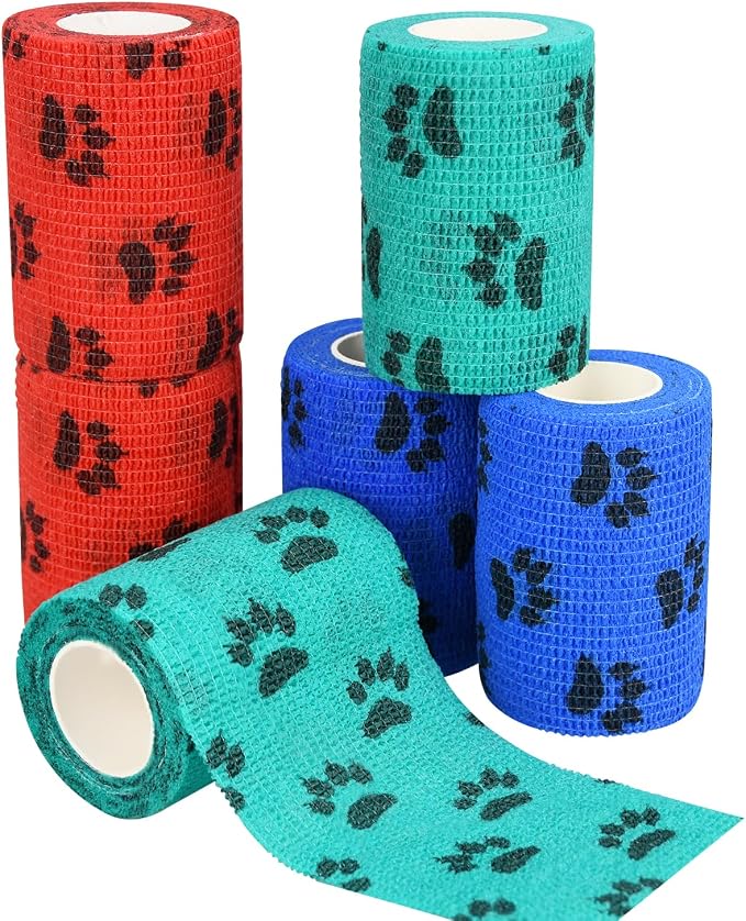 6pcs 3" Self Adhesive Bandage Wraps, Paw Prints B |