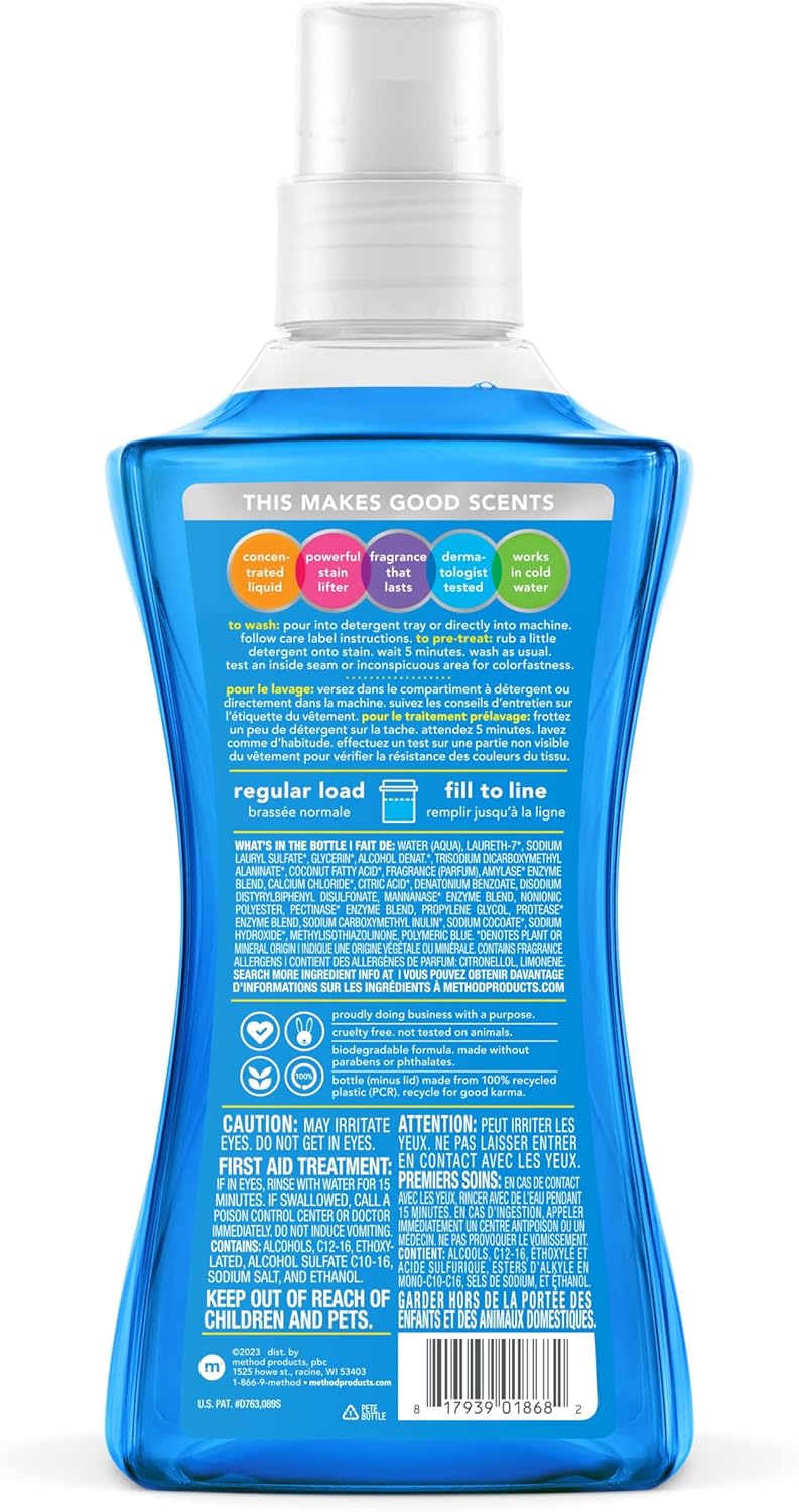 Method Liquid Laundry Detergent, Fresh Air, 66 Loads Per Bottle, Stain Remover, 53.5 Fl Oz (Pack of 4)