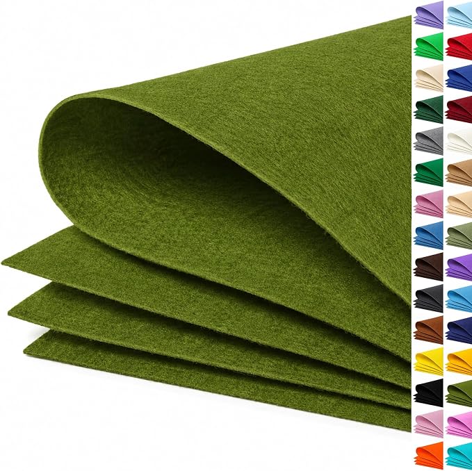 Moss Green Large Felt Fabric 36" x 36", 1mm Stiff Felt Sheet, Nonwoven Fabric