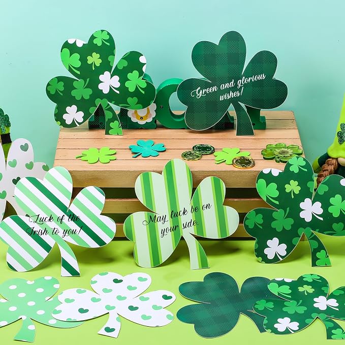 TaoBary 24 Pcs 7.09 Inch Large Shamrocks Cutouts St Patrick's Day Bulletin