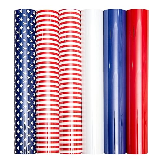 USA Iron On Flag Vinyl Sheets 6 Pcs 12'' x 10', Fourth of July Patriotic Navy