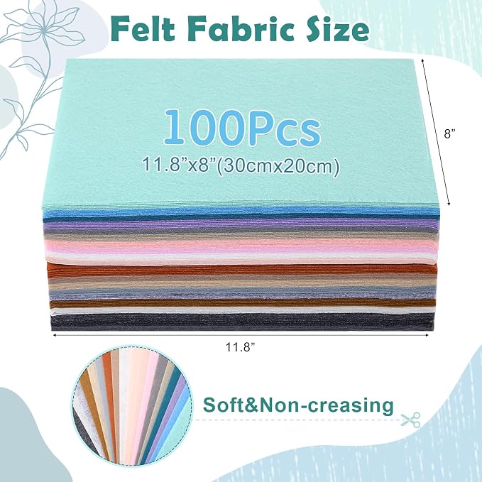 Tegeme 100 Pcs 8 x 12 Inches Felt Fabric Sheet