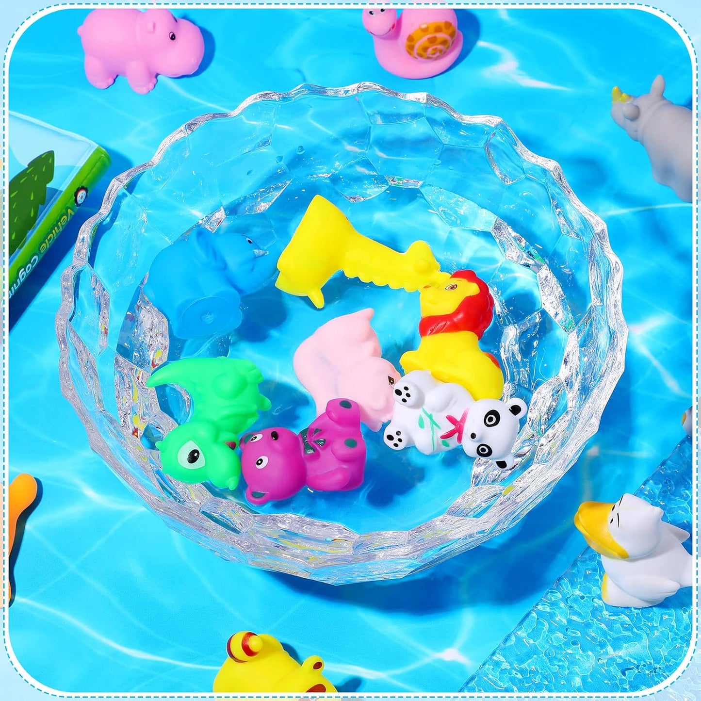 Chivao 50 Pcs Baby Bath Toys Bulk Infant Water Float Squeak Rubber Bathtub Pool Toy for Toddlers Kids Baby Shower Party Favors Birthday Gifts, Ocean Animals, Random Style(Jungle Style)