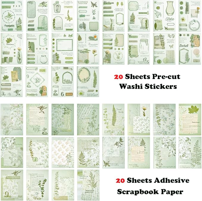 Vintage Washi Stickers for Journaling, 40 Sheets Ephemera Sticker Book for