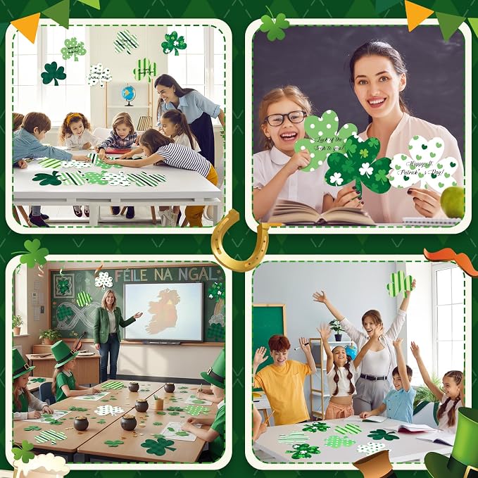 TaoBary 24 Pcs 7.09 Inch Large Shamrocks Cutouts St Patrick's Day Bulletin