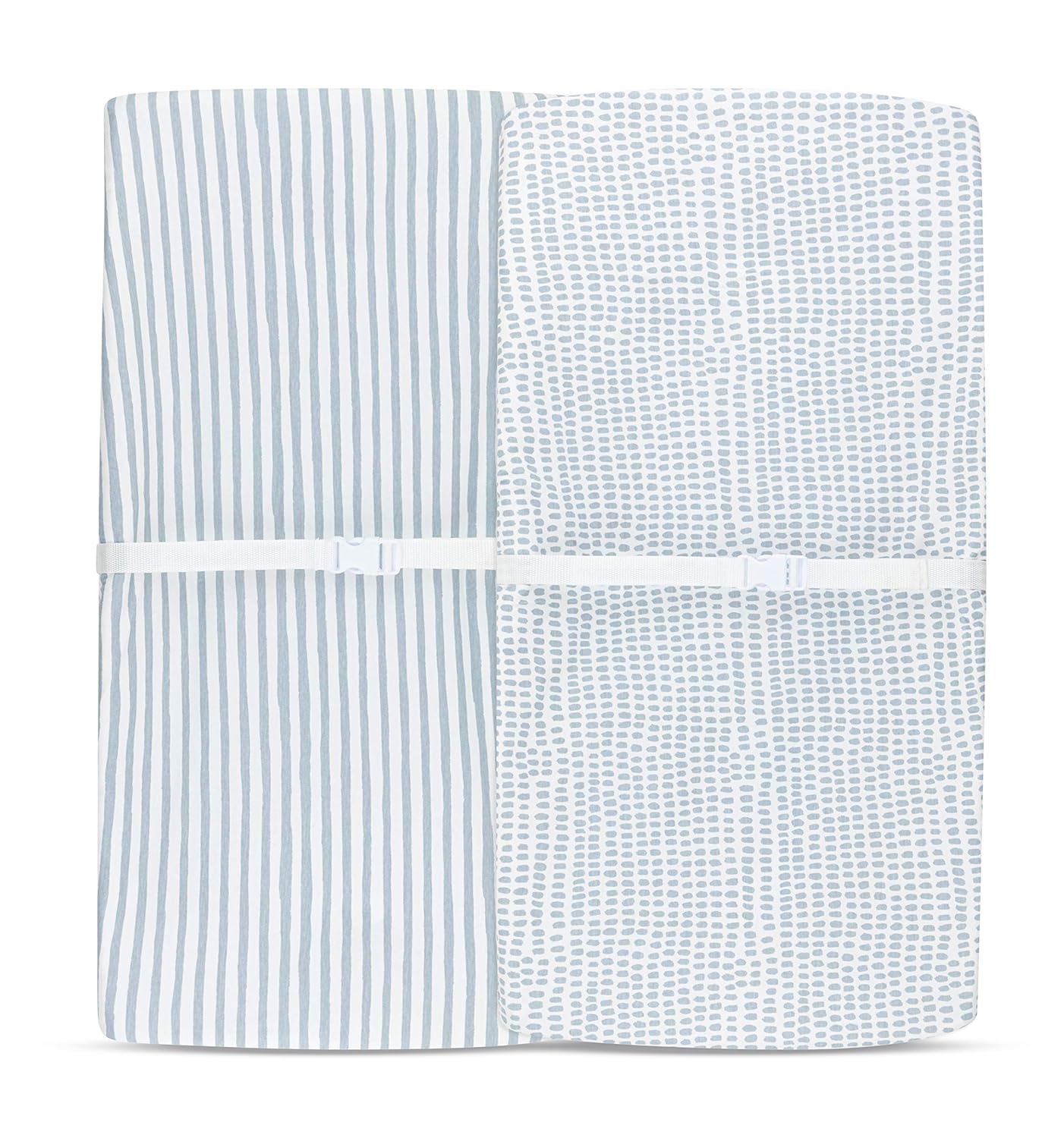 Ely’s & Co. Patent Pending Waterproof Changing Pad Cover|Cradle Sheet 2-Pack Set for Baby Boy - 100% Cotton, Jersey Knit Cotton Sheets with Waterproof Lining — Misty Blue, Stripes and Splashes