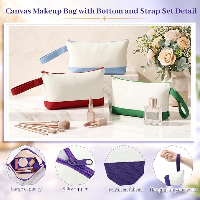 Silkfly 48 Pcs Cotton Canvas Makeup Bags Cosmetic Zipper Bags 10.2 x 5.5 x 2''