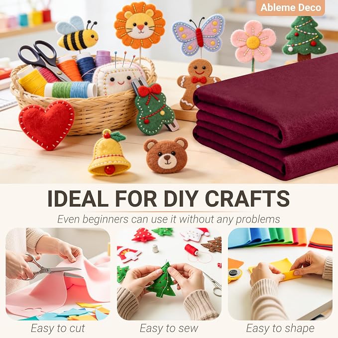 Burgundy Felt Fabric Sheets 18" x 18" 1.6mm Soft Craft Felt | Soft Precut Felt