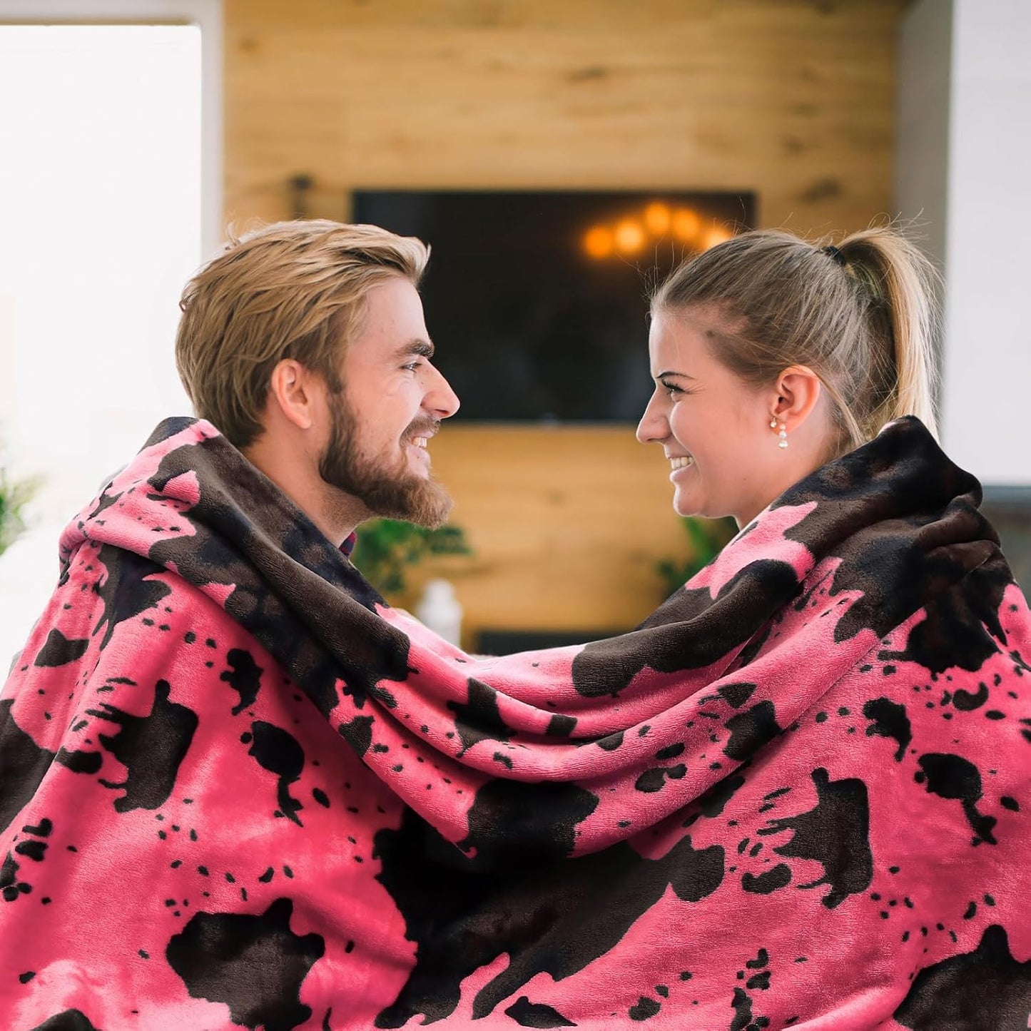 Hot Pink Blanket Queen Size - Extra Large Lightweight Soft Warm Cow Print Fleece Throw for Couch, Bed, Bedroom, Living Room, Home Decor 90x90 Inches