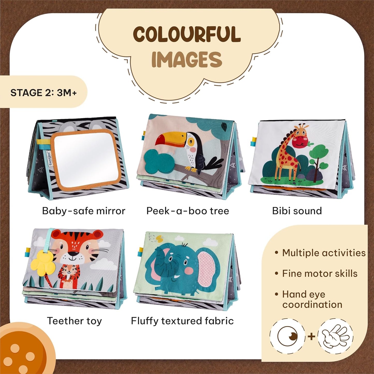Tummy Time Mirror for Babies - High Contrast Baby Mirror Book with Silicone Teether & Crinkle Pages - Tummy Time Toys for Babies 0 3 6 9 Months