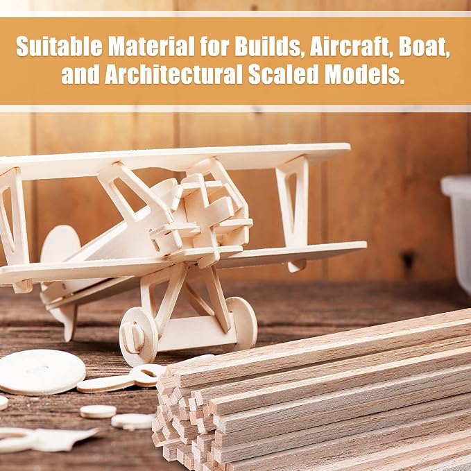 Timtin 30 Pieces 1/4" x 12" Balsa Wood Sticks Square Wooden Dowels Wood Square