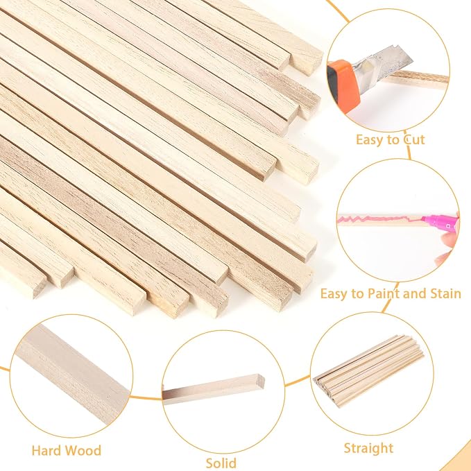 70 Pack Balsa Wood Sticks 1/4" X 12" Square Dowel Rods